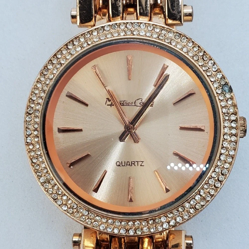 38MM Women's Watch Crystal Bezel Gold‎ Dial Bracelet 6